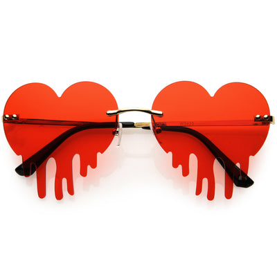 Lindo sin montura amor sangrado en forma de corazón efecto de goteo lentes teñidas gafas de sol de corazón D078