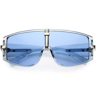Gafas de sol con escudo de metal de primera calidad con lentes tintadas de color curvado atrevido D096