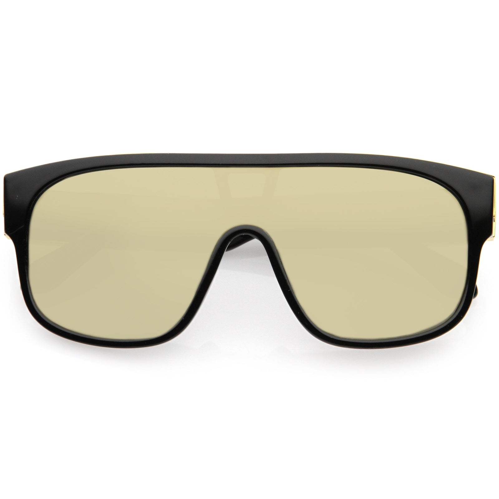 Sleek Oversize Neutral Square Lens Flat Top Shield Sunglasses D098