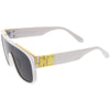 Elegantes gafas de sol de gran tamaño con lentes cuadradas neutras y protección superior plana D098