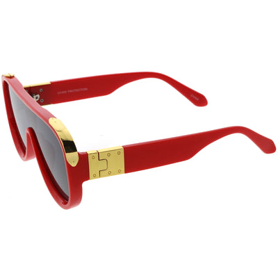 Gafas de sol D101 con protección de gran tamaño y parte superior plana con lentes redondeadas neutras de alta moda