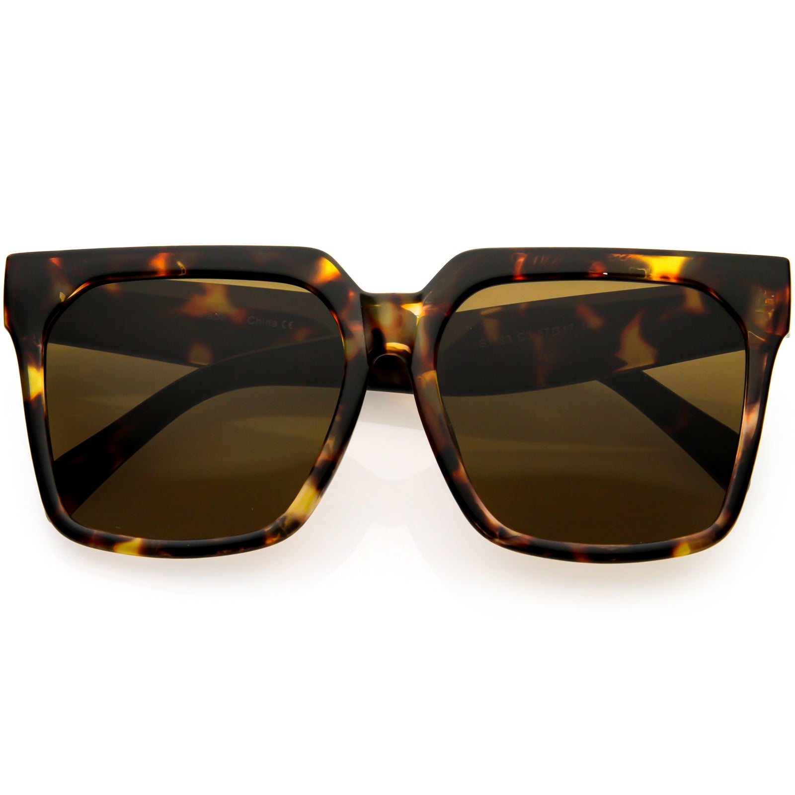 Classy Oversized Neutral Square Horn Rimmed Sunglasses D114