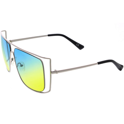 Sleek Oversize Flat Top Gradient Lens Cut-Out Square Sunglasses D116
