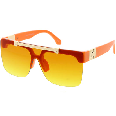 Hype Flip Up Color Tinted Gradient Lens Gafas de sol de gran tamaño con escudo D192