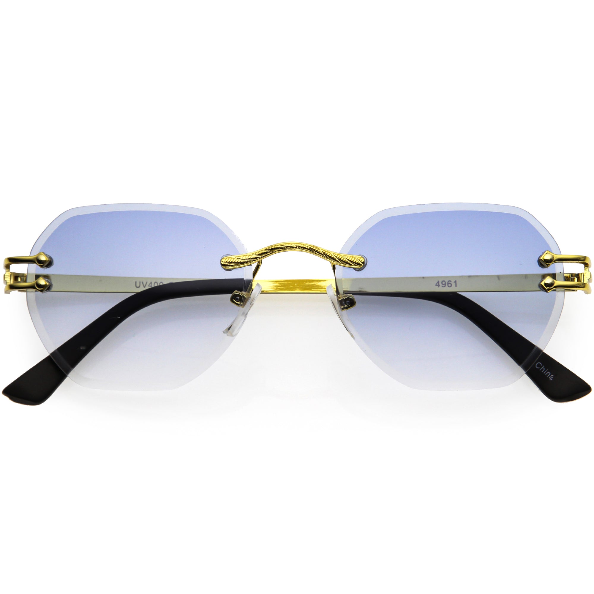 Gafas de sol geométricas sin montura pequeñas con lentes degradados biselados de lujo D215