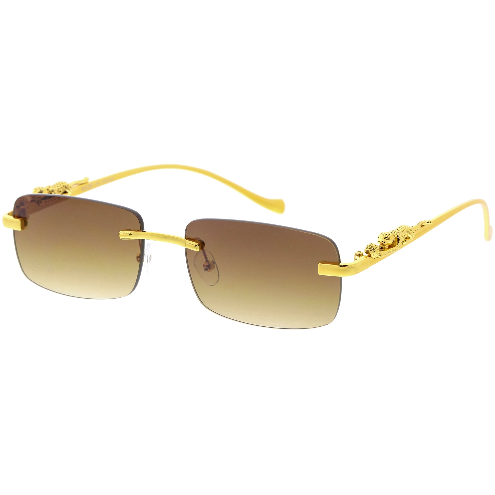 jaguar goggles Luxe Jaguar Metal Plated Temple Rimless Vintage Square Sunglasses D244 Gold / Amber