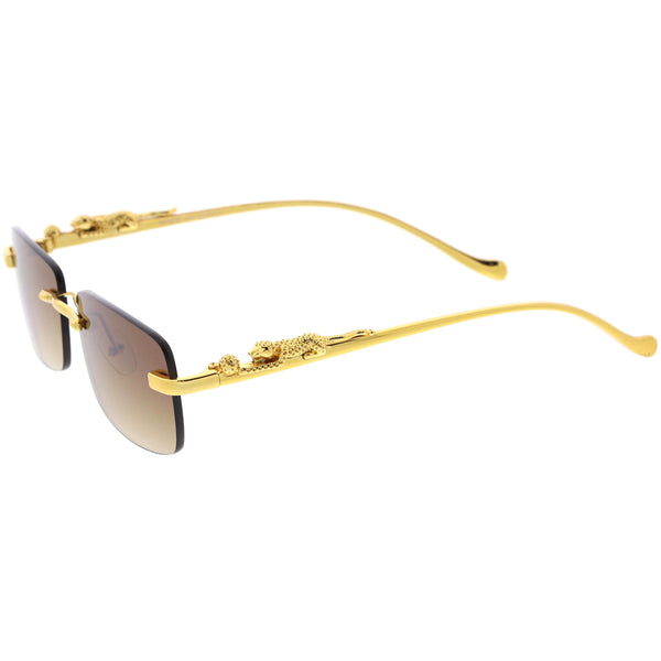 Luxe Jaguar Metal Plated Temple Rimless Vintage Square  display picture 1