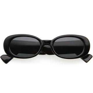 Retro Rounded Thick Rimmed Vintage Oval Sunglasses D262 - Black / Smoke