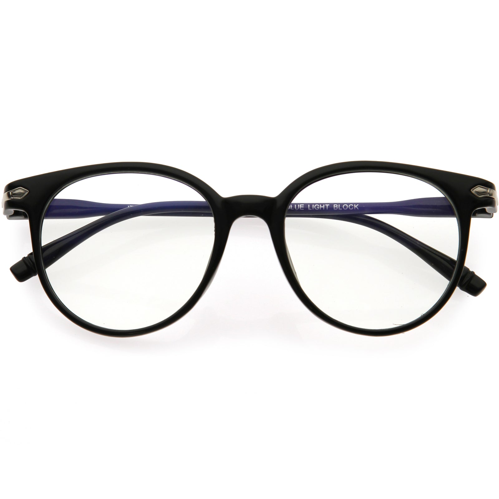 Vintage-Inspired Metal Rivet Detail Round Blue Light Glasses D281