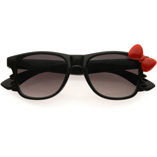 Kids Cute Kitty Colorful Bow Square Sunglasses D300 - Black / Red Bow
